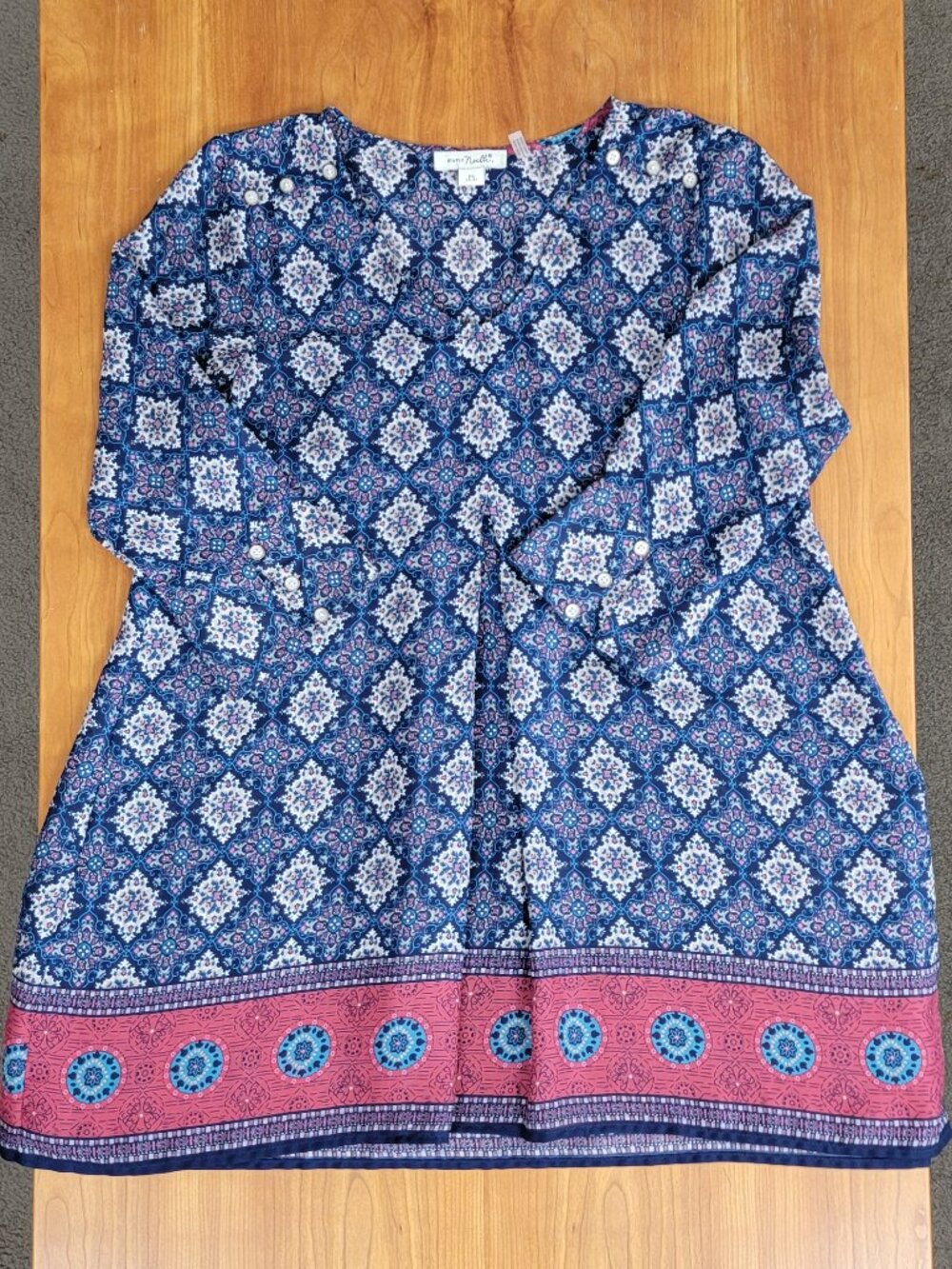 Simply Noelle Navy Burgundy Lightweight Flowy Boho Tunic Top - XS - Picture 5 of 11